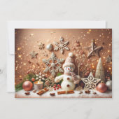 Festive Snowman with Glittery Christmas Stars 招待状 (正面)