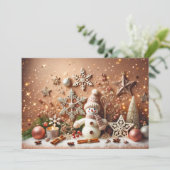 Festive Snowman with Glittery Christmas Stars 招待状 (スタンド正面)