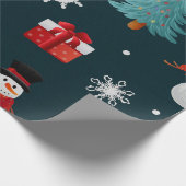 Festive Snowmen Christmas Trees Holiday Gift ラッピングペーパー (角)