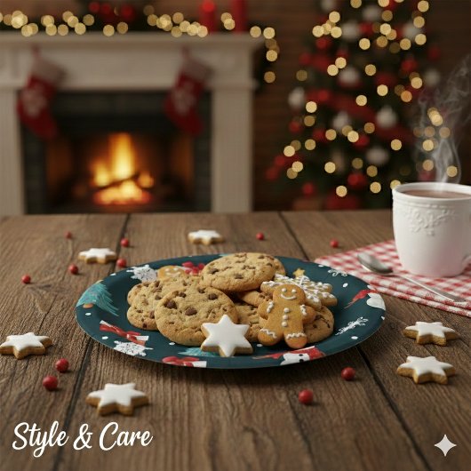 Festive Snowmen Christmas Trees Holiday Gift Round ペーパープレート