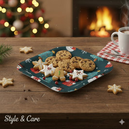 Festive Snowmen Christmas Trees Holiday Gift Sqr ペーパープレート