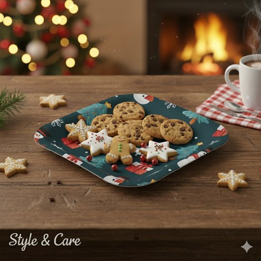 Festive Snowmen Christmas Trees Holiday Gift Sqr ペーパープレート