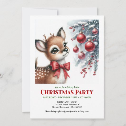 Festive snowy forest baby deer Christmas invites 招待状 (正面)