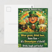 Festive St. Patrick's Day Leprechaun Greeting ポストカード (正面/裏面)