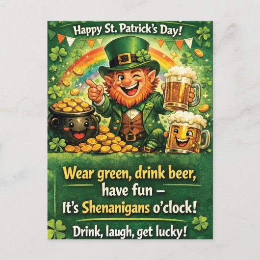 Festive St. Patrick's Day Leprechaun Greeting ポストカード (正面)