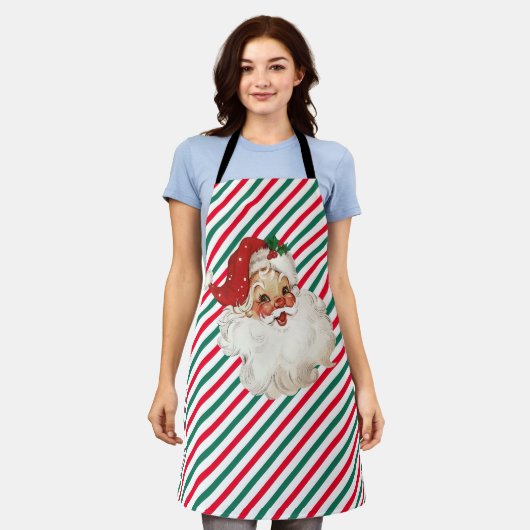 Festive Stripe Red Green From Santa Gift エプロン (着用した状態)