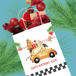 Festive Sweet Gingerbread Car Christmas Birthday ミディアムペーパーバッグ