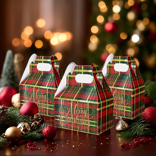 Festive Tartan Red and Green 'Merry Christmas' フェイバーボックス