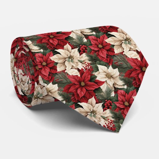 Festive tiled poinsettia pattern ネクタイ (ロール)