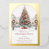 Festive Tree Gold Arch Corporate Christmas Party 箔招待状 (正面)
