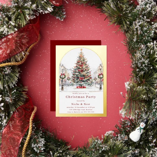 Festive Tree Gold Arch Corporate Christmas Party 箔招待状 (インサイチュ)
