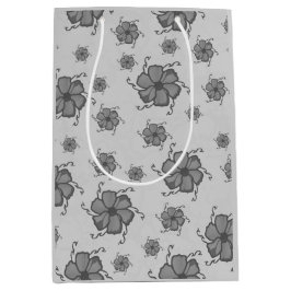 Festive Tropics Floral Monochrome Gift Bag Gray ミディアムペーパーバッグ