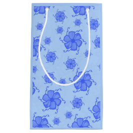 Festive Tropics Floral Monochrome Gift Bag in Blue スモールペーパーバッグ