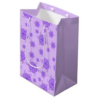 Festive Tropics Floral Monochrome Gift Bag in Purp ミディアムペーパーバッグ