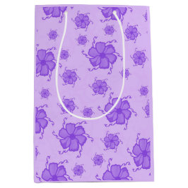 Festive Tropics Floral Monochrome Gift Bag in Purp ミディアムペーパーバッグ