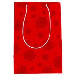 Festive Tropics Floral Monochrome Gift Bag in Red ミディアムペーパーバッグ