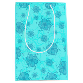 Festive Tropics Floral Monochrome Gift Bag in Teal ミディアムペーパーバッグ
