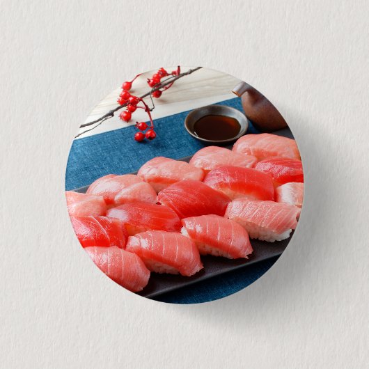 Festive Tuna Sushi – Premium Laptop Sleeve by SUSH 缶バッジ (正面)