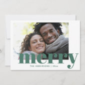 Festive Typography Green Merry Christmas Photo シーズンカード (正面)