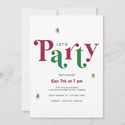 Festive Typography Let's Party Whimsical Holiday 招待状 (正面)