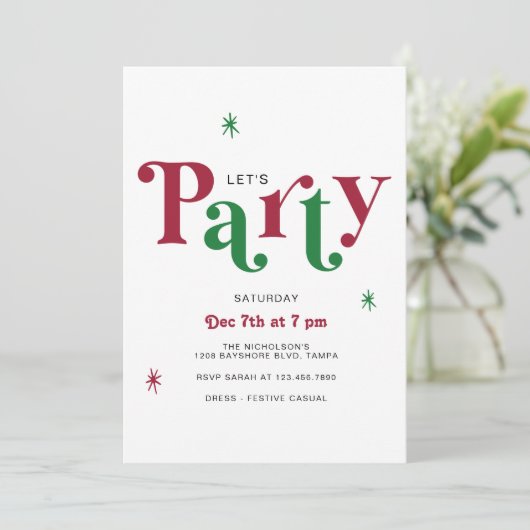 Festive Typography Let's Party Whimsical Holiday 招待状 (スタンド正面)