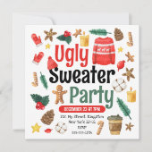  festive ugly Christmas sweater party watercolor 招待状 (正面)