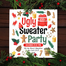  festive ugly Christmas sweater party watercolor 招待状