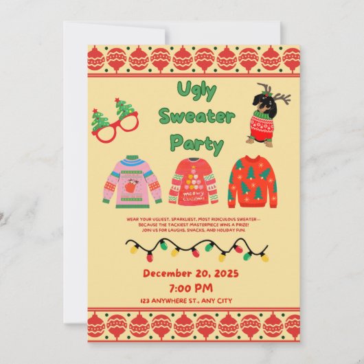 Festive Ugly Sweater Party Invitation  招待状 (正面)