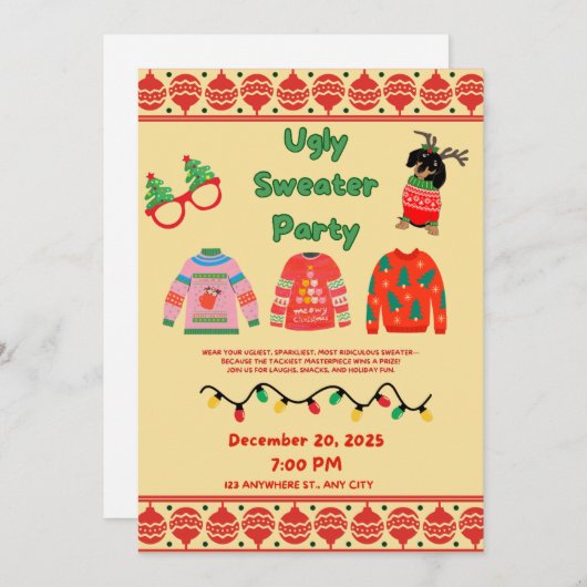 Festive Ugly Sweater Party Invitation 招待状 (正面/裏面)
