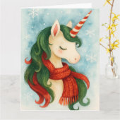 Festive Unicorn Christmas カード (黄色い花)