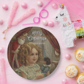 Festive Vintage Girl Santa Doll Plate ペーパープレート (パーティー)