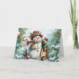 Festive Vintage Watercolor Christmas Snowman Blank シーズンカード