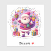 Festive Violet Christmas Sticker With Joyful Santa シール (シート)