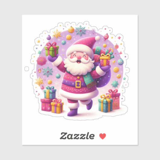 Festive Violet Christmas Sticker With Joyful Santa シール (シート)