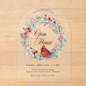 Festive Watercolor Cardinal Wreath Arch Open House アクリル招待状 (正面)
