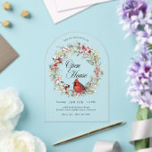 Festive Watercolor Cardinal Wreath Arch Open House アクリル招待状 (インサイチュ (ウェディング))