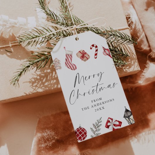 Festive Watercolor Christmas Border ギフトタグ