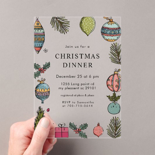 Festive Watercolor Christmas Dinner アクリル招待状 (インサイチュ (ポータブル))