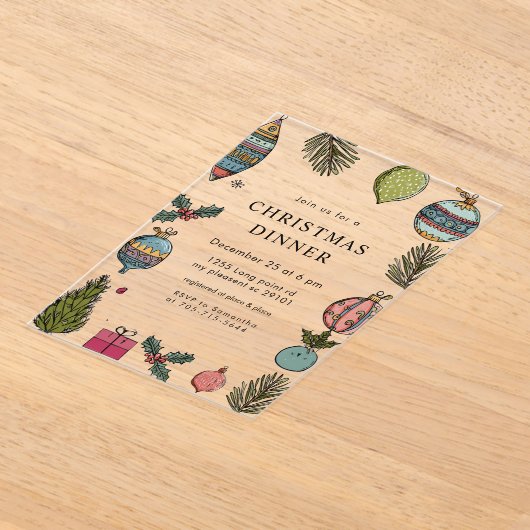 Festive Watercolor Christmas Dinner アクリル招待状 (レイダウン)