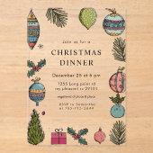 Festive Watercolor Christmas Dinner アクリル招待状 (正面)