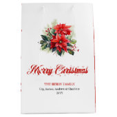Festive Watercolor Christmas Floral Holiday Bag ミディアムペーパーバッグ (正面)
