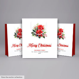 Festive Watercolor Christmas Floral Holiday Bag ミディアムペーパーバッグ