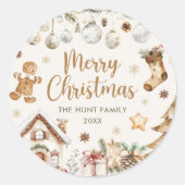 Festive Watercolor Christmas Party  ラウンドシール (正面)