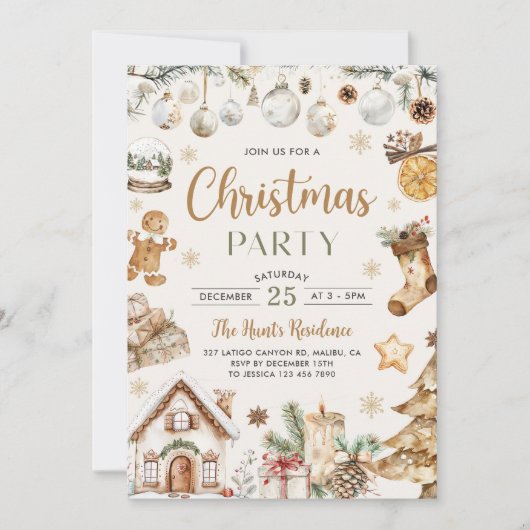 Festive Watercolor Christmas Party 招待状 (正面)