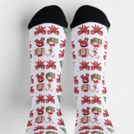 Festive Watercolor Christmas Pattern Crew Socks ソックス
