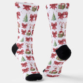 Festive Watercolor Christmas Pattern Crew Socks ソックス (傾斜あり)