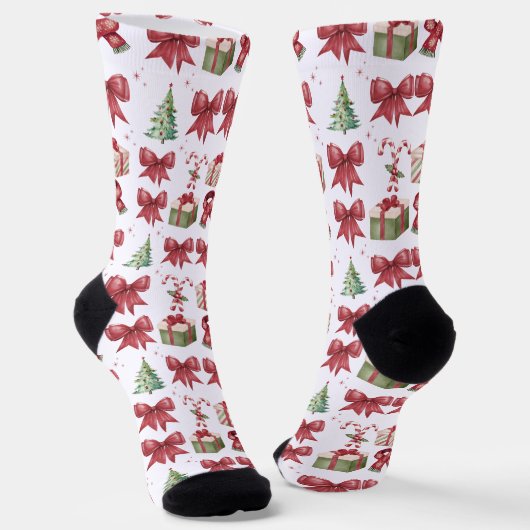 Festive Watercolor Christmas Pattern Crew Socks ソックス (傾斜あり)