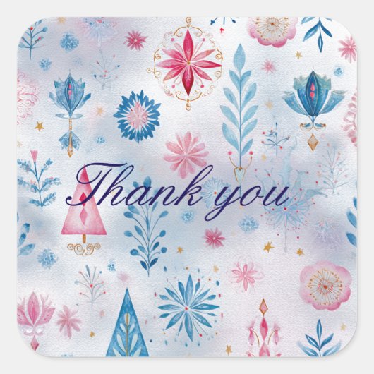 Festive Watercolor Christmas Pattern Sticker スクエアシール (正面)