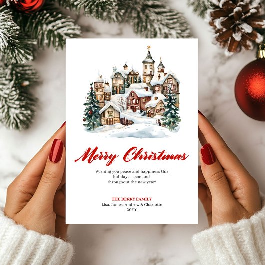 Festive Watercolor Christmas Scene Greeting Card シーズンカード