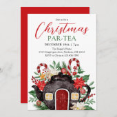 Festive Watercolor Christmas Tea Party  招待状 (正面/裏面)